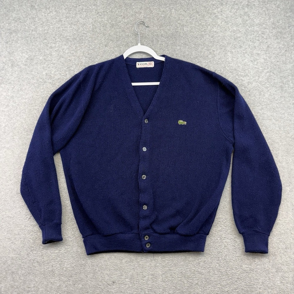 Vintage IZOD Lacoste Cardigan Mens Large Navy Blue 70s 80s V-Neck USA Made